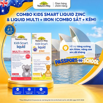 Combo 2 Siro Uống Nature's Way Kids Smart Liquid Zinc Và Liquid Multi+Iron Hỗ Trợ Nâng Cao Sức Đề Kháng Cho Trẻ
