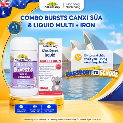 Combo Bổ Sung Canxi và Sắt Nature's Way Kids Smart Liquid Multi + Iron và Calcium + Vitamin D3 Burstlets