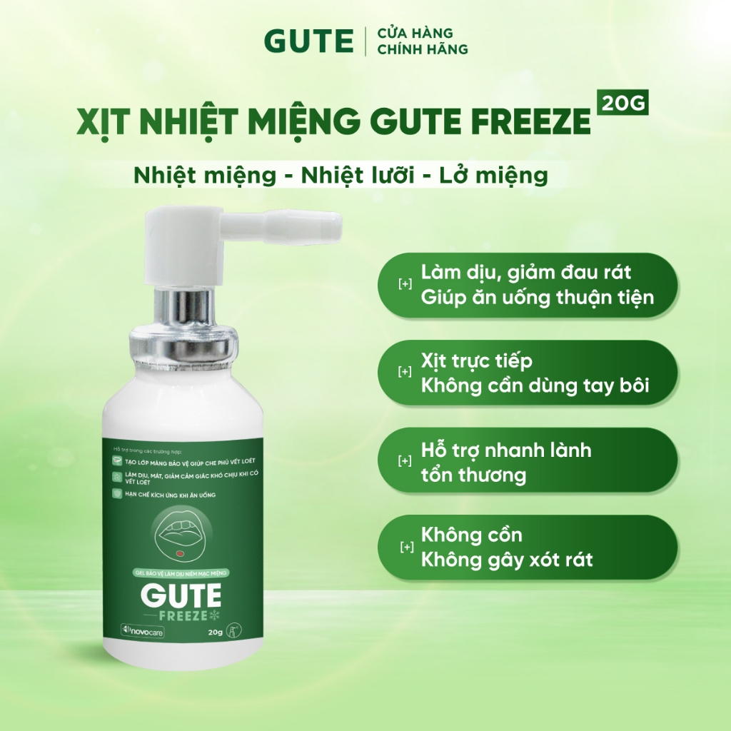 Xịt Nhiệt Miệng Gute Freeze Giúp Giảm Đau Rát Do Nhiệt Miệng, Lở Miệng, Vị Matcha An Toàn Cho Trẻ Em