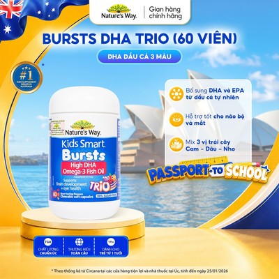 Viên Nhai Dầu Cá Ba Màu Nature's Way Omega-3 Fish Oil Trio Hỗ Trợ Tốt Cho Não Bộ Và Mắt Cho Bé 60 Viên
