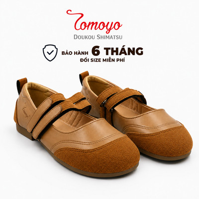 SIÊU SALE 8.8-Giày Búp Bê Nữ TOMOYO Mary Jane Da Lộn Quai Ngang Gót Bệt Mũi Tròn Đi Học Đi Làm Phong Cách Nhật Bản