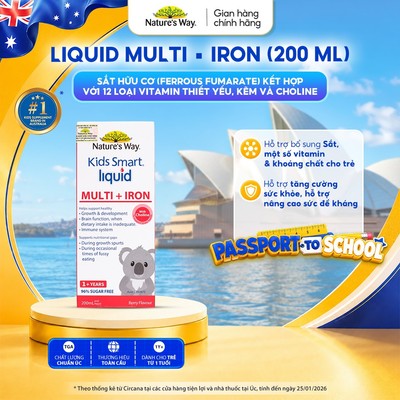 Siro Bổ Sung Sắt Và Multi Vitamin Cho Bé Nature's Way Kids Smart Liquid Multi + Iron Hỗ Trợ Nâng Cao Đề Kháng 200ml