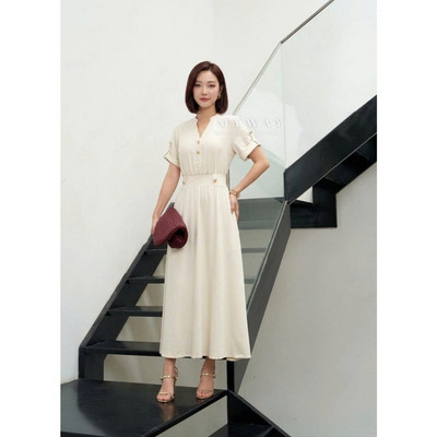 Đầm Hè Cotton Nữ MY WAY Dáng Xòe Nhẹ Bo Eo Thanh Lịch 5md10250