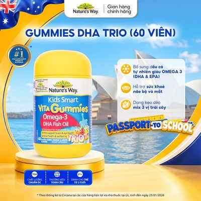 Kẹo Dẻo Cho Bé Nature's Way Kids Smart Vita Gummies Omega-3 DHA Fish Oil Hỗ Trợ Sức Khoẻ Não Và Mắt Cho Bé Hộp 60v
