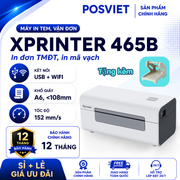 Máy In Nhiệt Xprinter XP-D465B(USB + WiFi) Chuyên In Đơn TMĐT, Tem Mã Vạch Từ Điện Thoại Và Máy Tính