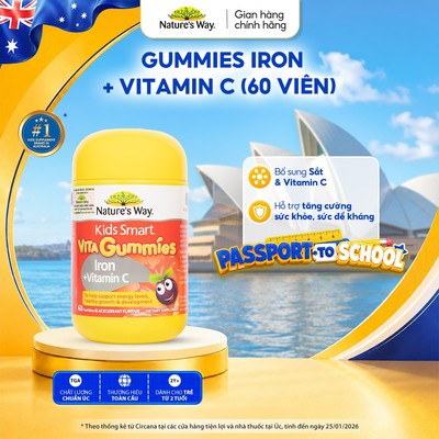 Viên Nhai Bổ Sung Sắt Hữu Cơ Và Vitamin C Cho Bé Nature’s Way Vita Gummies Iron + Vitamin C - Hộp 60v
