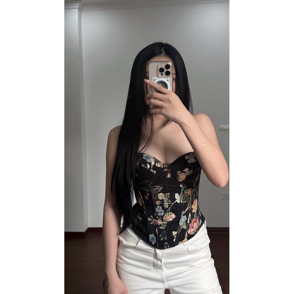 [SẴN] FLORAL CORSET | Corset định hình hoạ tiết hoa có chun co giãn có mút phong cách vintage