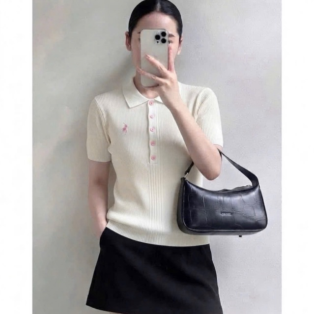 ÁO POLO TRẮNG/HỒNG TRƠN THÊU NGỰC BASIC