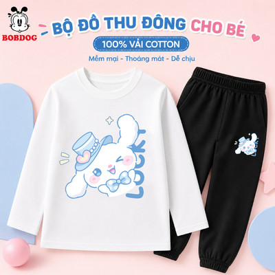 Bộ đồ thu đông dài tay cho bé gái BOBDOG quần áo cho bé chất thun cotton cao cấp thỏ cute TW-KS73