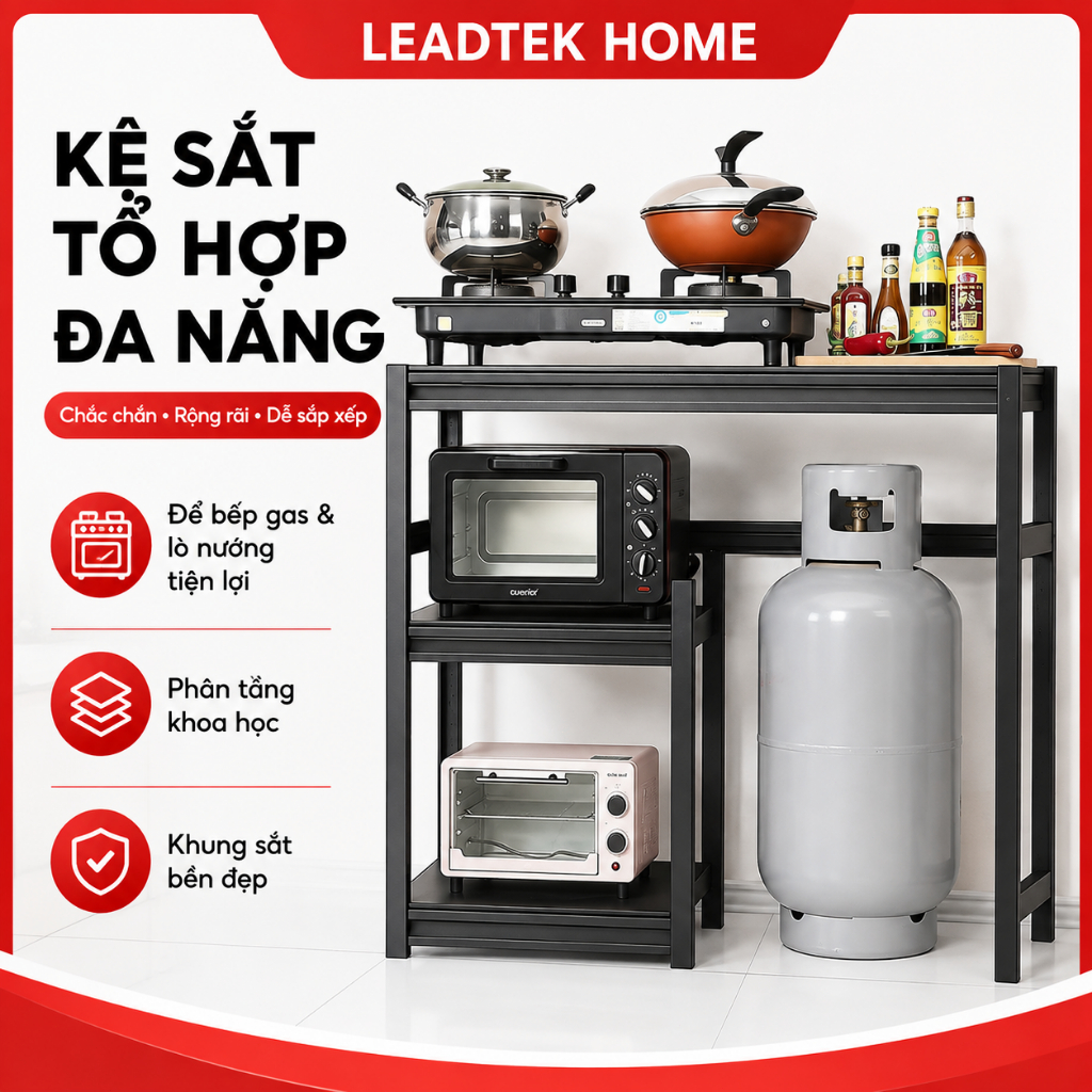 Kệ bếp cao cấp Kệ nhà bếp 3 tầng Chịu nhiệt độ cao Kệ bếp ga