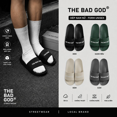 Dép Quai Ngang Basic Nam Nữ The Bad God X01 Chữ Trắng Dép Slipper Local Brand Unisex Đế PVC Chống Trơn