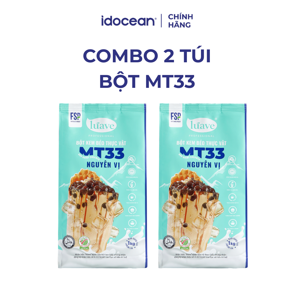 Combo 2 túi Bột Kem Béo MT33 Lúave 1kg - Bột Pha Trà Sữa Béo Ngậy, Đậm Trà, Phù Hợp Nhiều Loại Trà, 