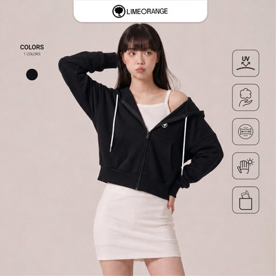 Áo Khoác Nữ Cotton Form Lửng Hoodie Wings Crop Chống Nắng Chống UV 99.95% LIMEORANGE