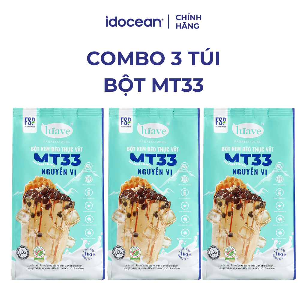 Combo 3 túi Bột Kem Béo MT33 Lúave 1kg - Bột Pha Trà Sữa Béo Ngậy, Đậm Trà, Phù Hợp Nhiều Loại Trà, 