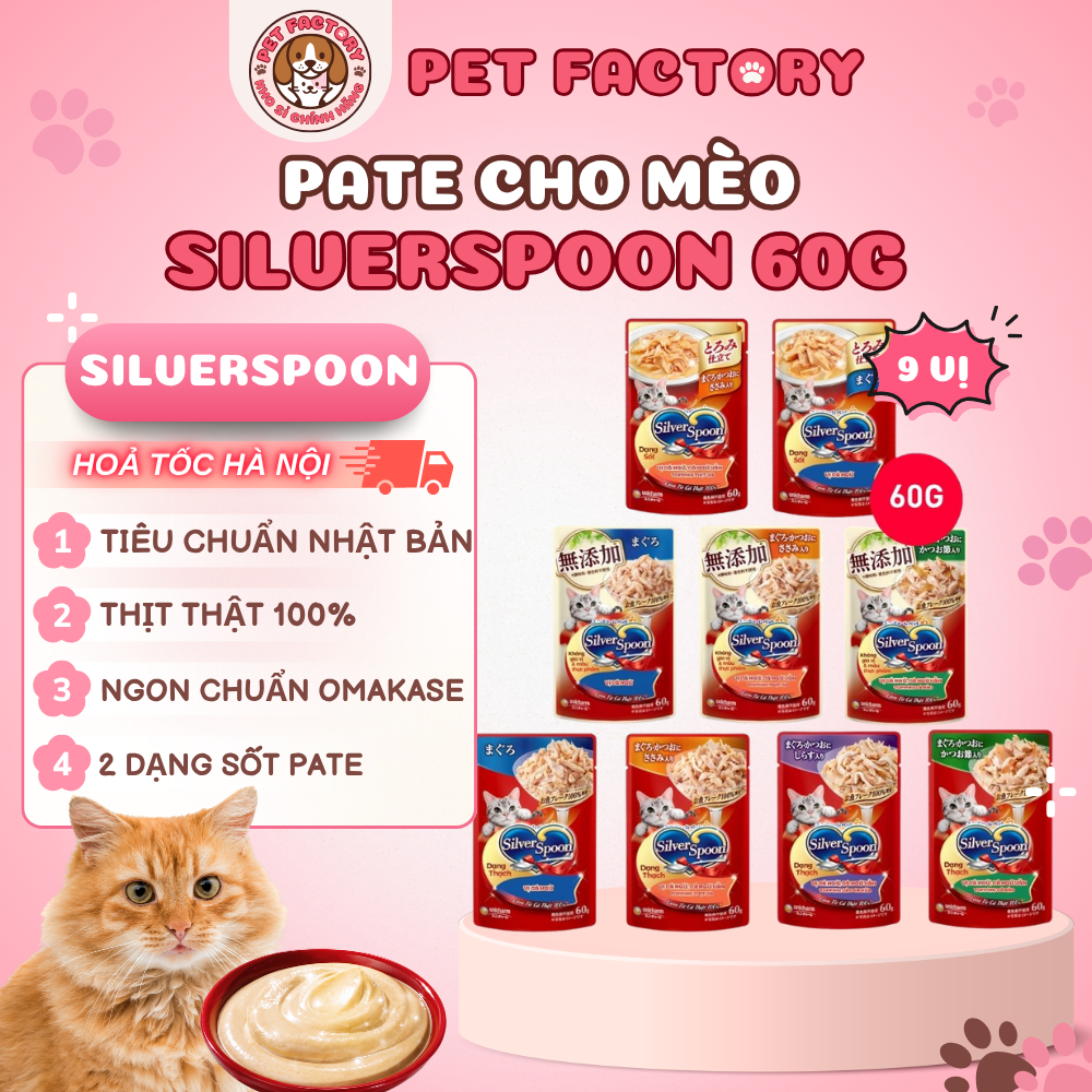 Combo 24 Gói Pate Cho Mèo Silver Spoon 60gram - Thức Ăn Ướt Cho Mèo Silver Spoon-Dạng Sốt, Thạch