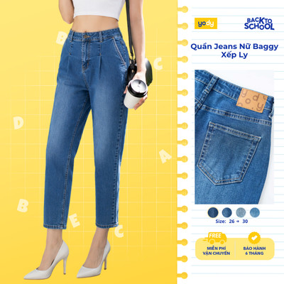 Quần jean nữ YODY cạp liền quần baggy tôn dáng, cotton con giãn thấm hút mồ hôi TRA - WCJE26A002