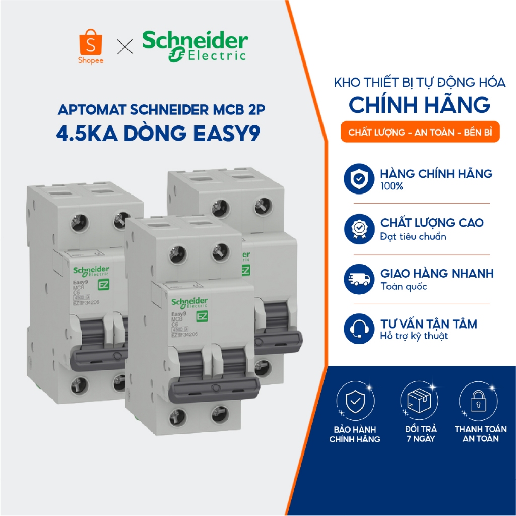 Aptomat Schneider MCB 2P 4.5kA Easy9 EZ9F34206 EZ9F34210 EZ9F34216 EZ9F34220 EZ9F34225 EZ9F34232 EZ9