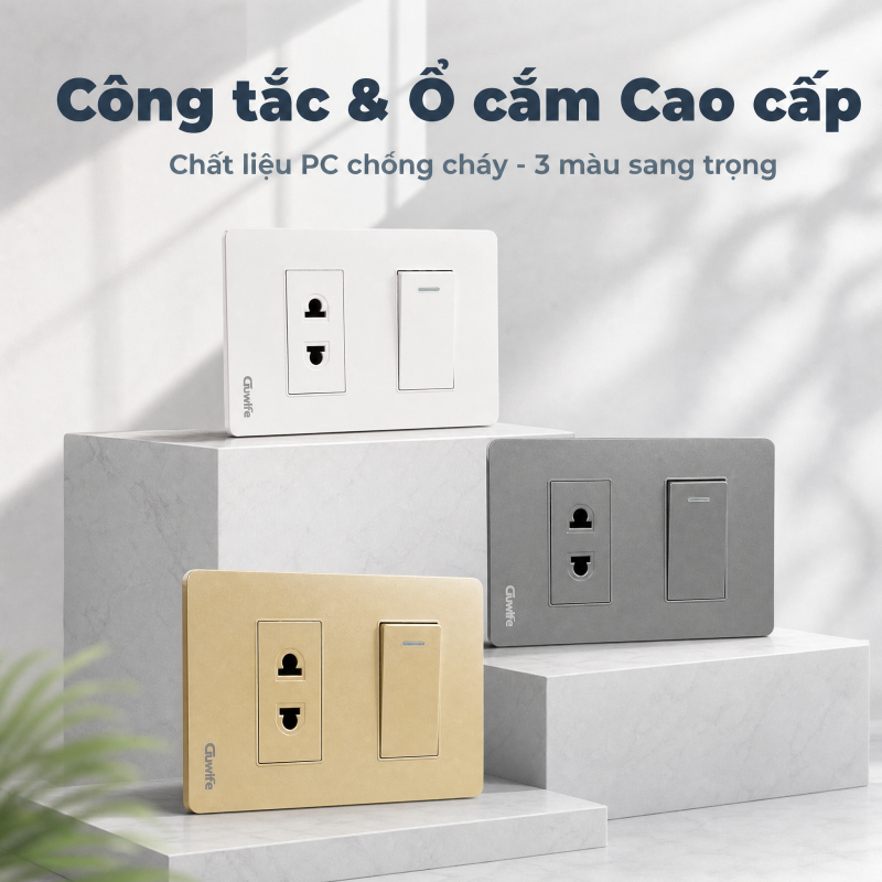 Guwife Combo Bộ ổ cắm công tắc Mặt 1 ổ cắm, 2 ổ cắm kết hợp công tắc lắp âm tường, lắp nổi
