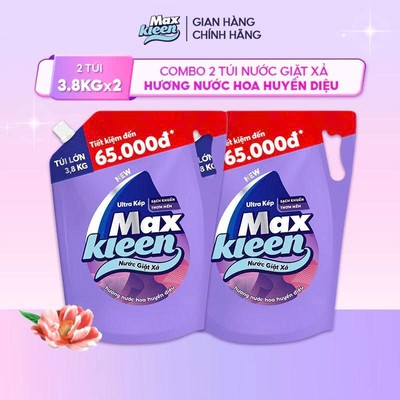 [ĐỘC QUYỀN SINH VIÊN]  Combo 2 Túi Nước Giặt Xả MaxKleen Hương Nước Hoa Huyền Diệu 3.8kg/Túi