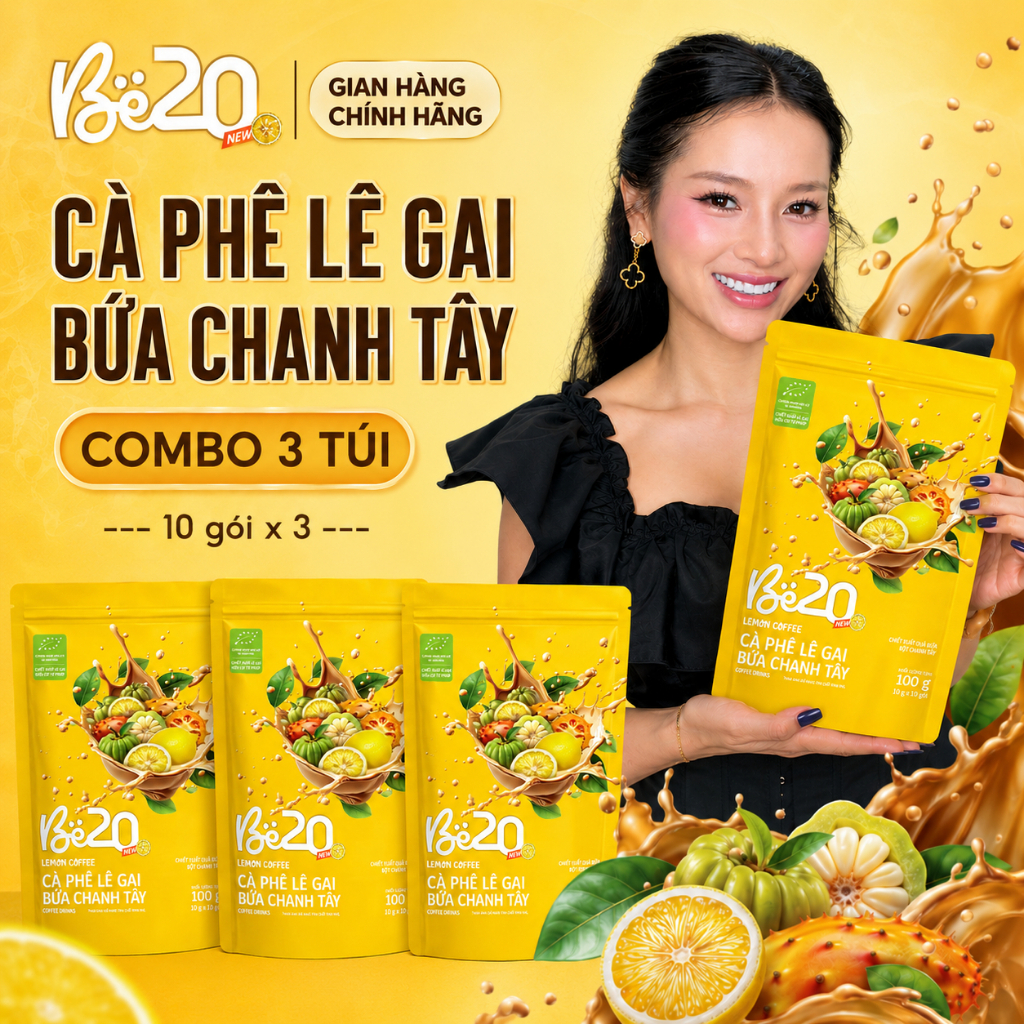 [Bán Chạy] 3 Túi Cà Phê Be20 Vị Lê Gai Bứa Chanh Tây, Cà Phê Be20 Vị Chanh Tây Hòa Tan Túi Zip Mới -