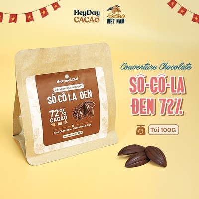 Sô cô la đen đắng 72%/100% -Túi 100g/250g -  Vị nguyên bản và vị đắng dịu cân bằng - VietNam Couverture Chocolate - He