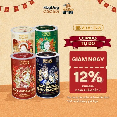Bộ sản phẩm cacao “Thật” - Natural, Bold, Classic, Sữa dừa - Heydaycacao