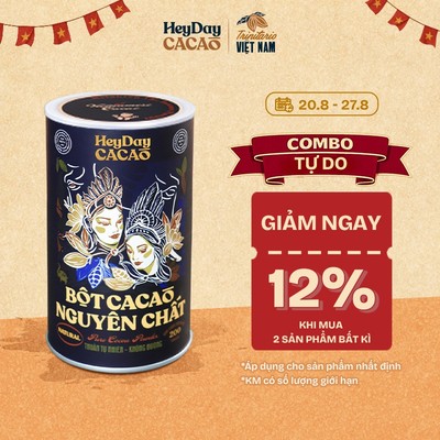 Lon 200g - Bột Cacao Nguyên Chất Việt Nam 100% dòng Natural - Thuần tự nhiên, Không đường - Heyday