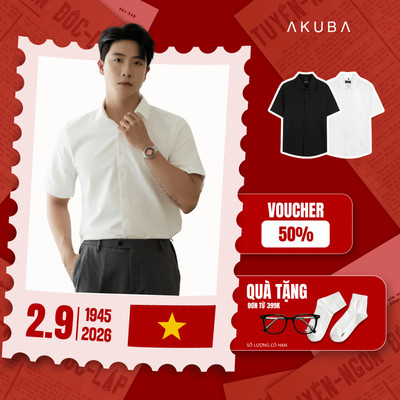 Áo sơ mi nam tay ngắn AKUBA form regular, vải xốp dãn, thoáng mát, ít nhăn, dễ phối | 01NE1453
