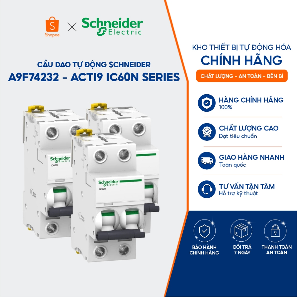 Cầu dao tự động Schneider Acti9 iC60N 2P 6kA A9F74206 A9F74210 A9F74216 A9F74220 A9F74225 A9F74232 A
