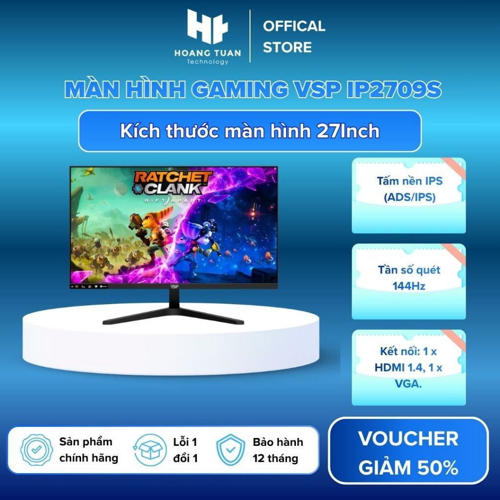 Màn hình VSP IP2709S chính hãng (27 inch / IPS / FHD / 144Hz / 1ms), độ phủ màu 99% sRGB, tương phản