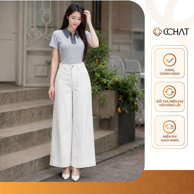 Quần Jean Nữ 𝐂𝐂𝐇𝐀𝐓 Dáng Suông Verina Túi Ốp Phía Trước Chất Liệu Jeans Cao Cấp 26GDJ2008ST