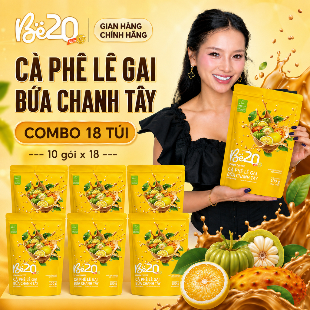 [GIẢM SÂU] Combo 18 Túi Cà Phê Be20 Vị Lê Gai Bứa Chanh Tây, Cà Phê Be20 Vị Chanh Tây Hòa Tan Túi Zi