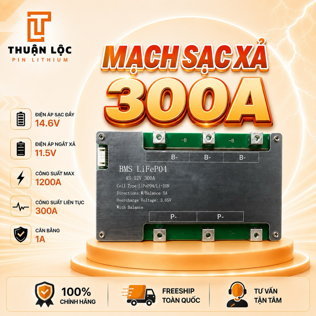 Mạch BMS 4S 300A Dùng Cho Cell 3.2v Tải Cao Tản Nhiệt Lớn
