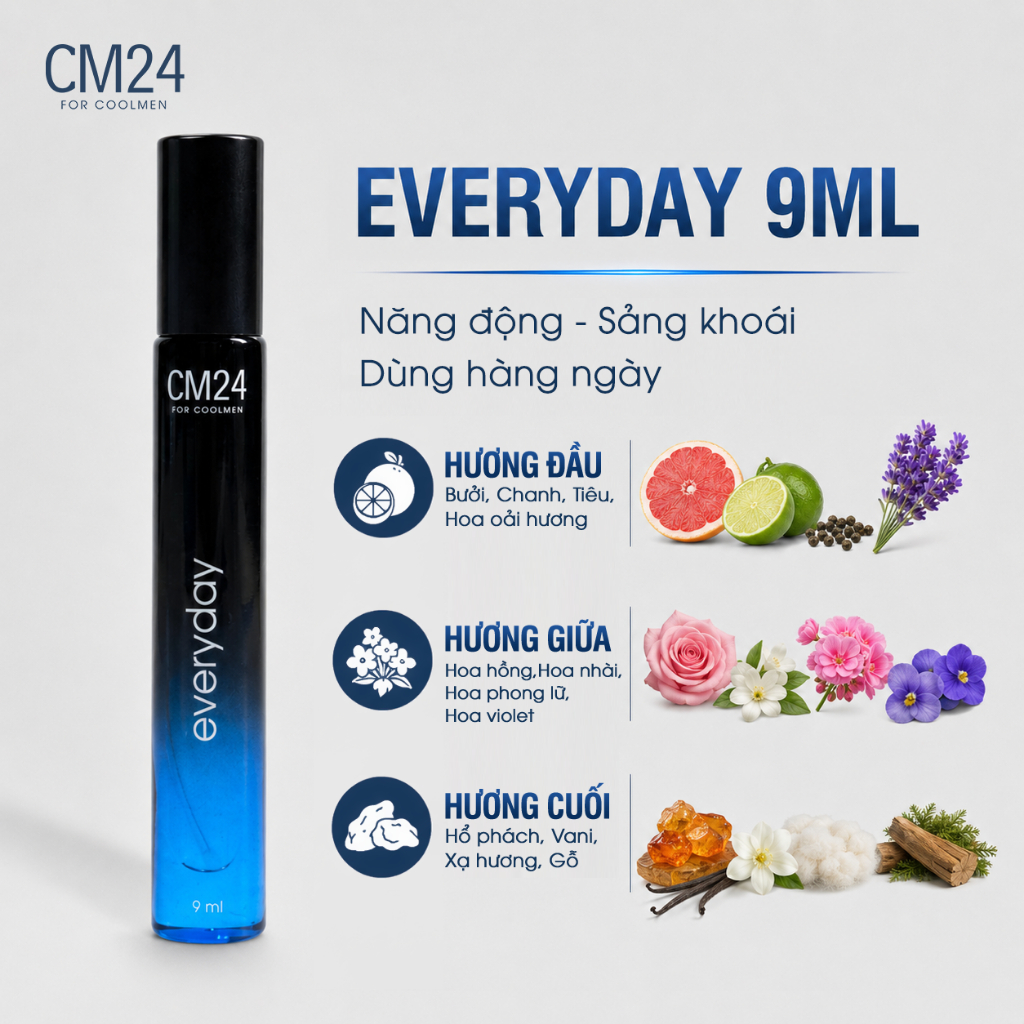 Nước Hoa Nam CM24 for Coolmen Everyday Hương Thơm Sang Trọng, Tinh Tế Lưu Hương 6-8 Tiếng 9ml