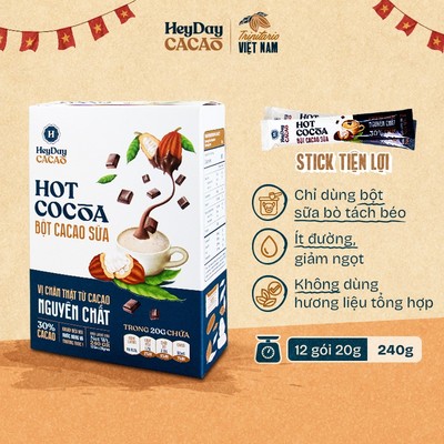 Bột Cacao Sữa Heyday - Hộp Giấy 12 Gói x 20g - Đậm Vị Chân Thật Từ Cacao Nguyên Chất