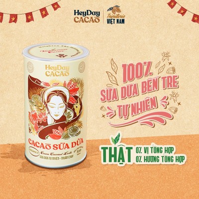 Bột cacao sữa dừa tự nhiên, thuần chay – Lon 350g – Heyday Cacao