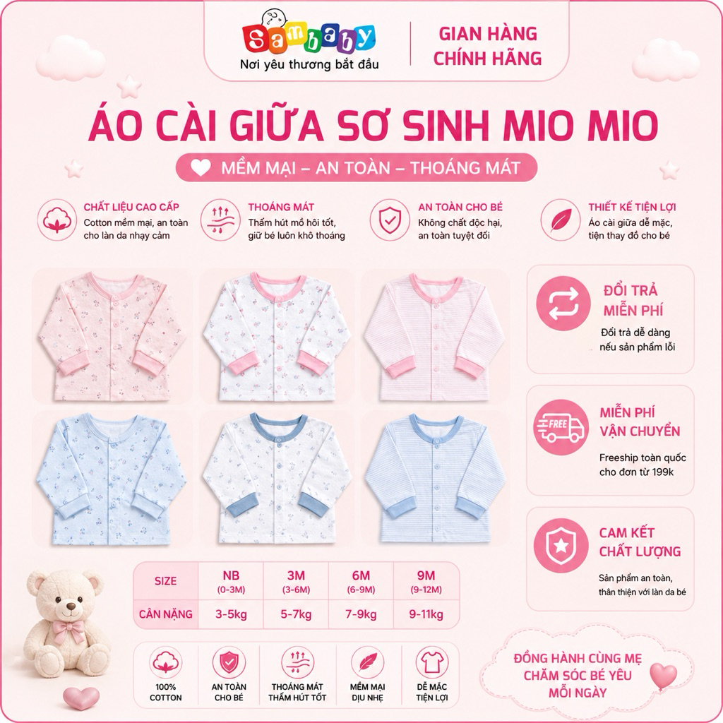 Áo cài giữa sơ sinh Mio Mio
