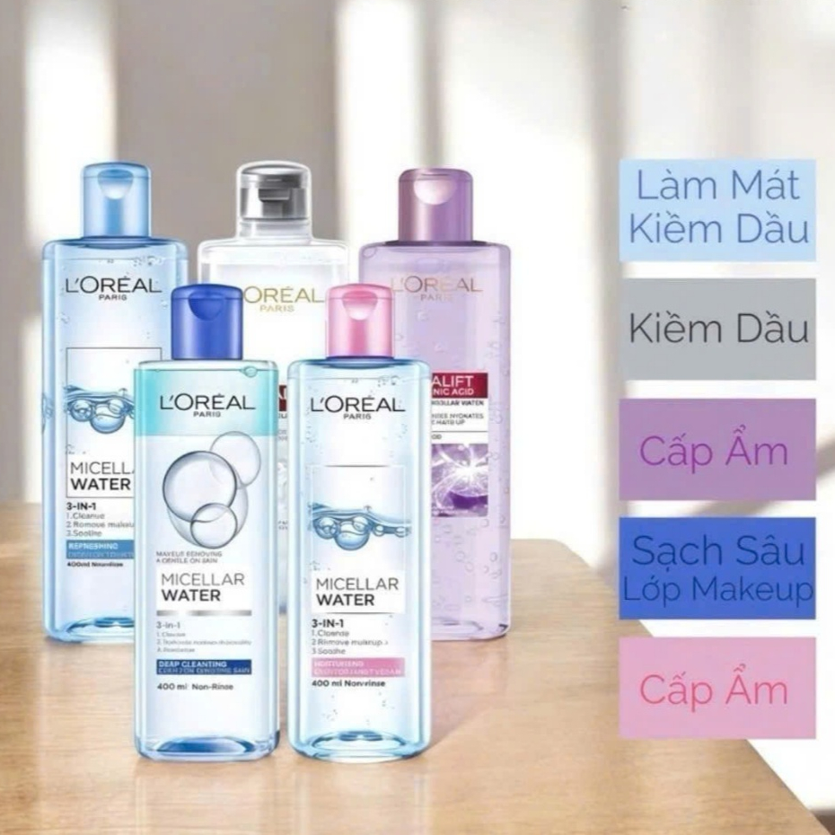 [Chính Hãng] Nước Tẩy Trang Loreal Tím/Xám 400ml Micellar Water - Tẩy Trang LOreal Cho Da Dầu Mụn Kh
