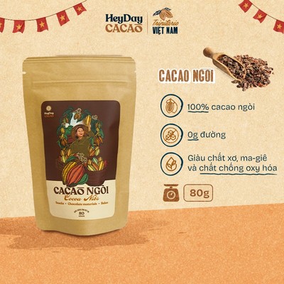 Túi 80g/250g Cacao ngòi được rang tự nhiên HEYDAY CACAO