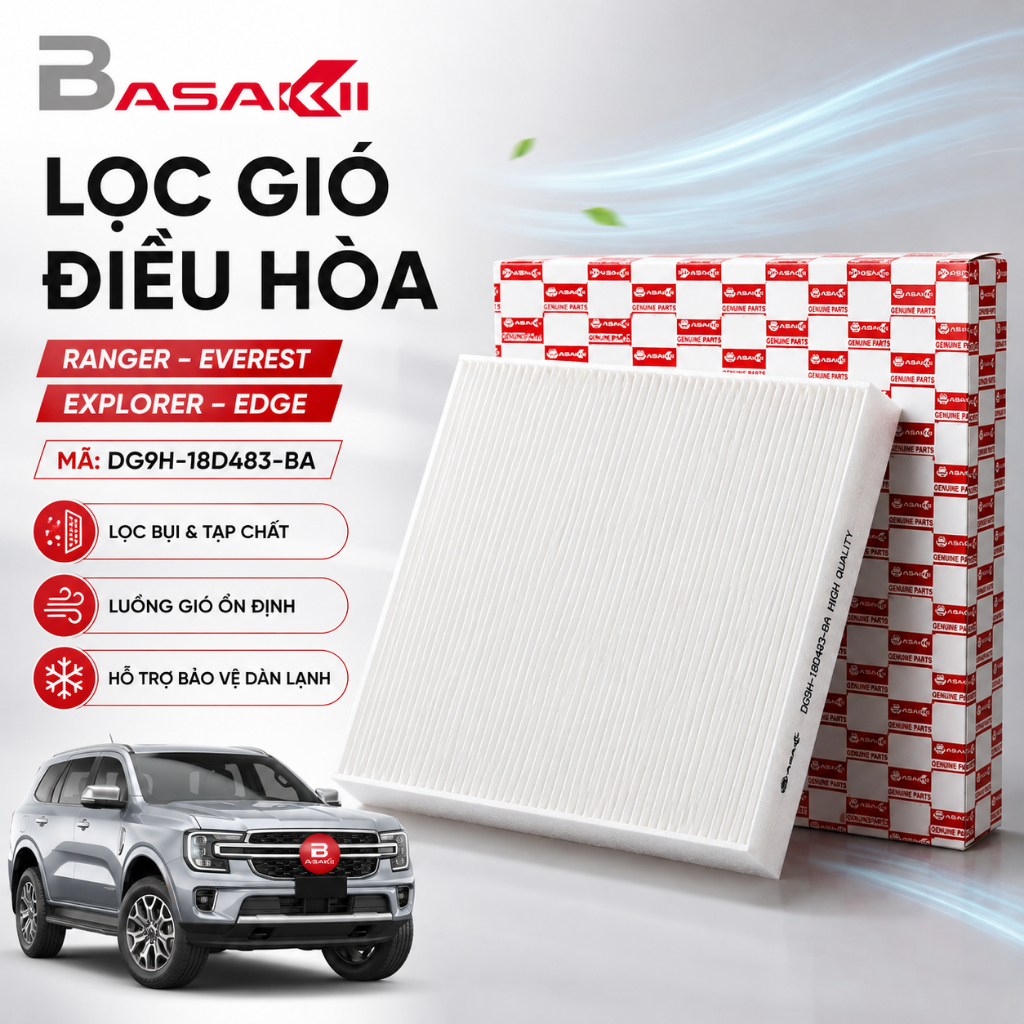 Lọc Gió Điều Hòa Asakii DG9H-18D483-BA Cho Ford Ranger, Everest, Explorer, Edge – Lọc Cabin Tiêu Chu