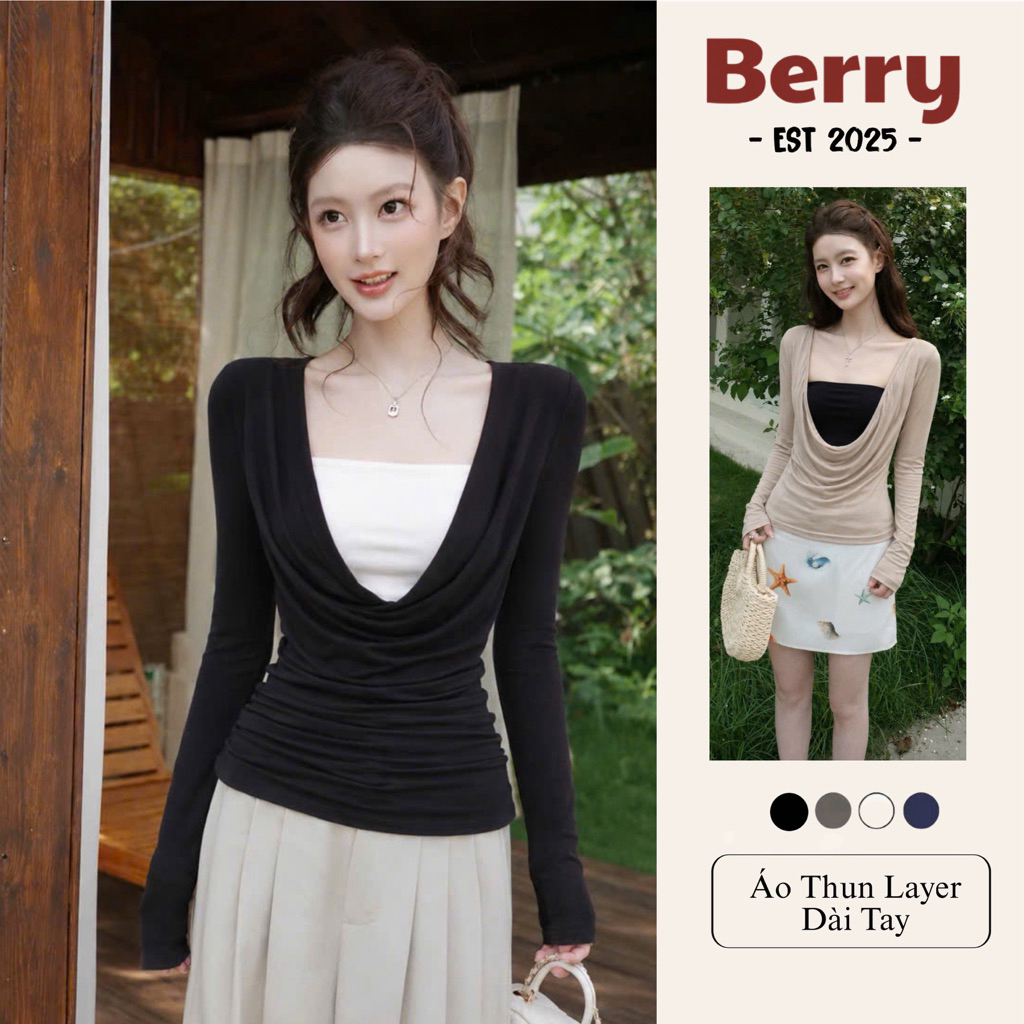 Áo Thun Berry Cotton Layer Dài Tay cho Nữ - Thiết Kế Thời Trang Berry - Chất Liệu Cotton Mềm Mại ( T