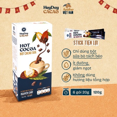 Bột Cacao Sữa Heyday - Đậm vị chân thật từ cacao nguyên chất - Hộp 6 gói tiện lợi 20g - Tổng 120g