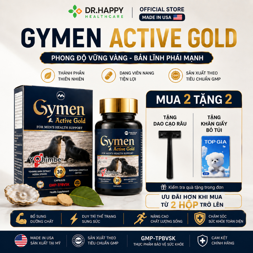 Tăng cường sinh lý nam GYMEN Active Gold bổ thận tráng dương giảm yếu sinh lý, tiểu đêm nhiều lần
