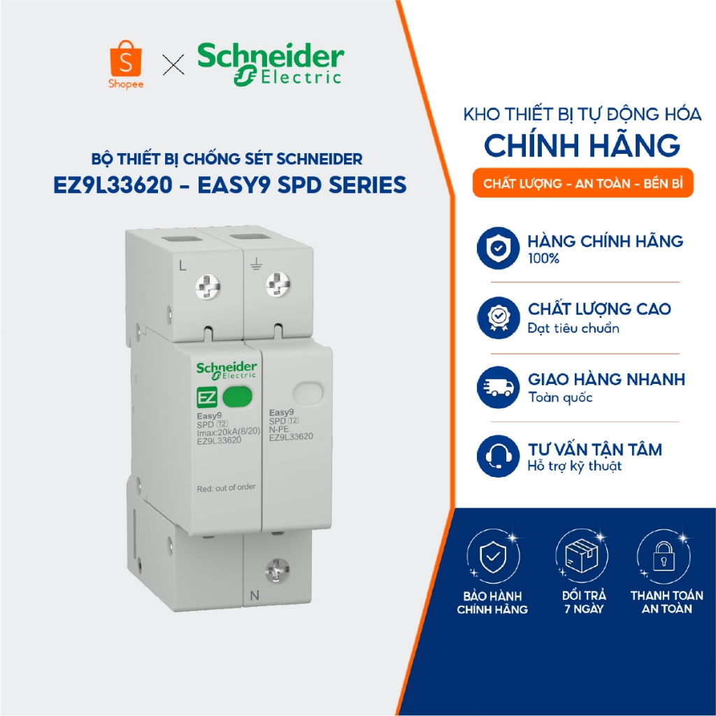 Bộ Thiết bị chống sét lan truyền Schneider EZ9L33620 dòng Easy9 SPD - 1P+N 20kA 230V