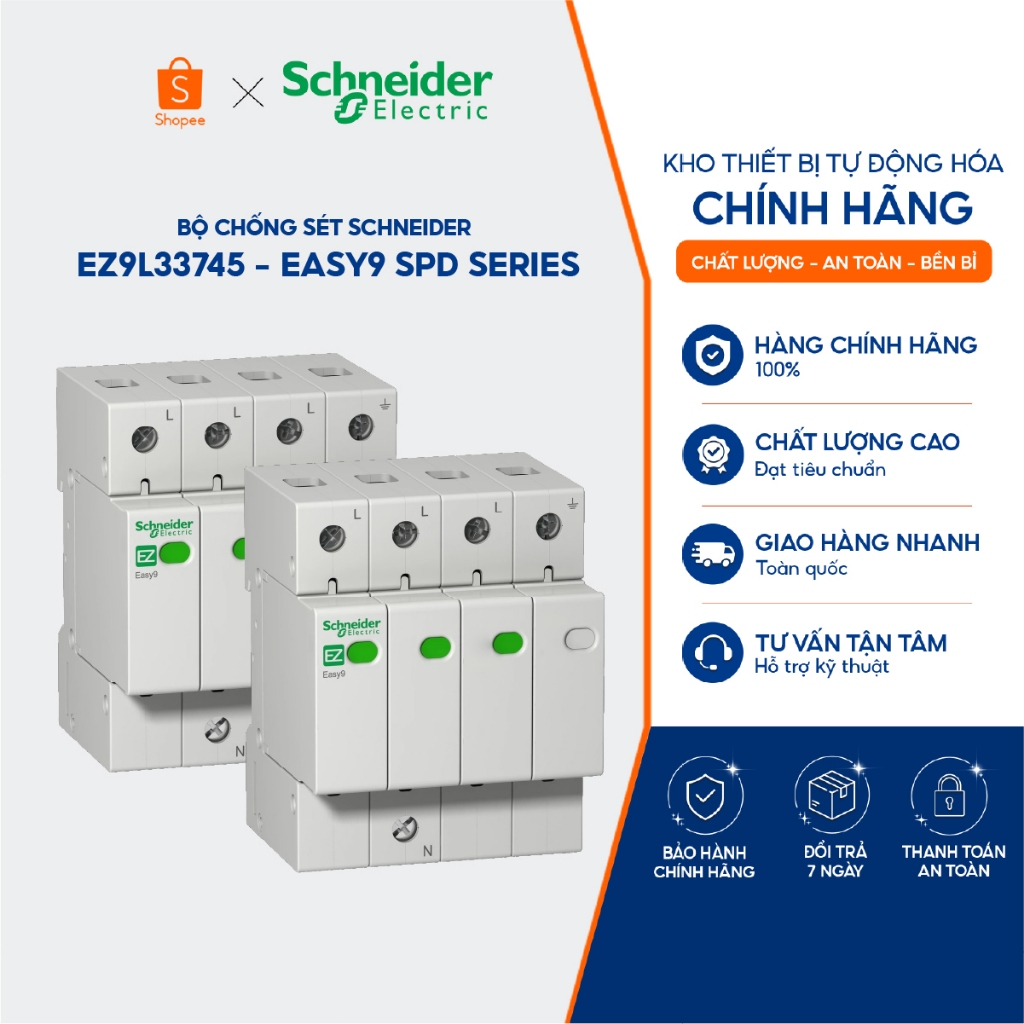 Bộ chống sét lan truyền 3P+N Schneider EZ9L33720 EZ9L33745 dòng Easy9 SPD 400V 4,5kA - Bảo vệ an toà