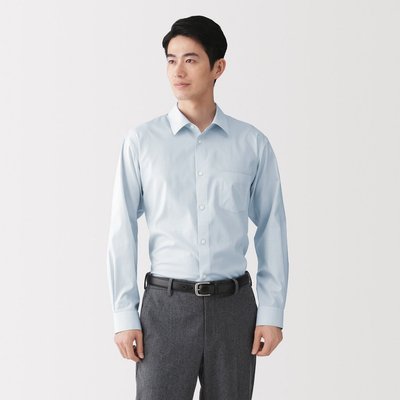 [26AW] MUJI Áo Sơ Mi Nam Ít Nhăn Cổ Rộng Tay Dài