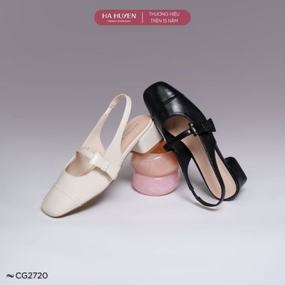 Giày cao gót mary jane nữ HÀ HUYỀN da bóng hông nơ quai hậu gót vuông 5cm - CG2720