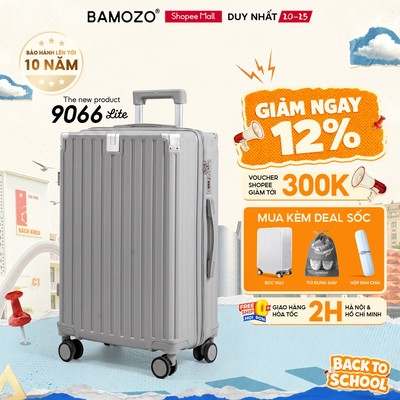 Vali Du Lịch Bamozo 9066 Lite Size 20/24/28 Thời Trang, Nhựa PC Nguyên Khối Khóa Số Bảo Mật Bịt 4 Góc Chống Va Đập_9066L