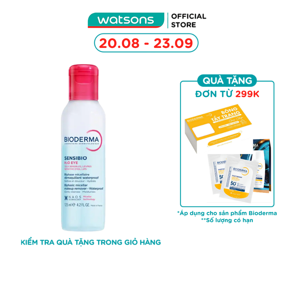 Nước Tẩy Trang 2 Lớp Dành Cho Mắt và Môi Bioderma Sensibio H2O Eye 125ml