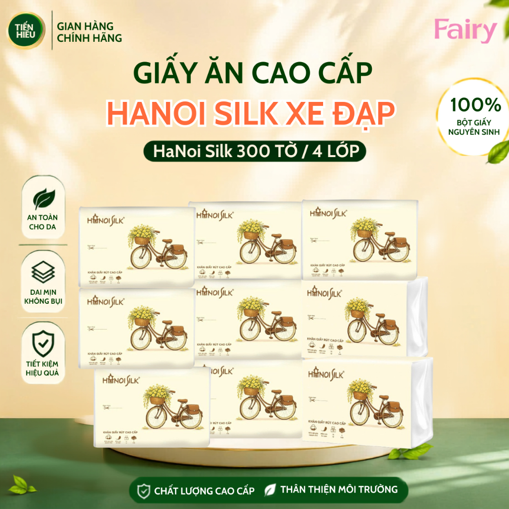 COMBO Giấy Ăn Rút HANOI SILK Xe Đạp 4 Lớp Cao Cấp, Mền Mịn, Bền Dai, An Toàn Cho Da